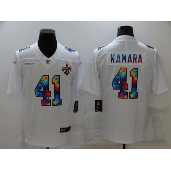Men's New Orleans Saints 41 Alvin Kamara White Rainbow Version Nike Limited Jersey