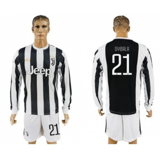 Juventus 21 Dybala Home Long Sleeves Soccer Club Jersey