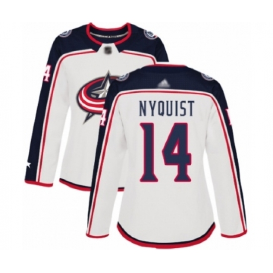 Women's Columbus Blue Jackets 14 Gustav Nyquist Authentic White Away Hockey Jersey