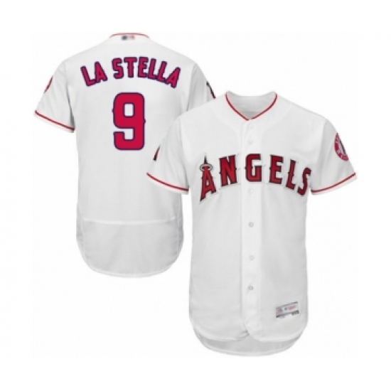 Men's Los Angeles Angels of Anaheim 9 Tommy La Stella White Home Flex Base Authentic Collection Baseball Jersey