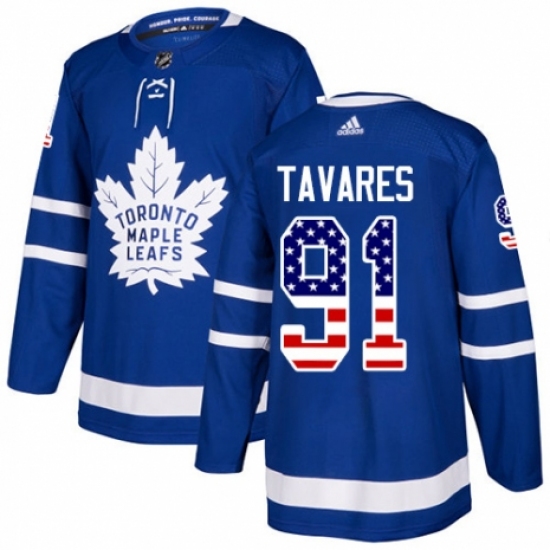 Men's Adidas Toronto Maple Leafs 91 John Tavares Authentic Royal Blue USA Flag Fashion NHL Jersey