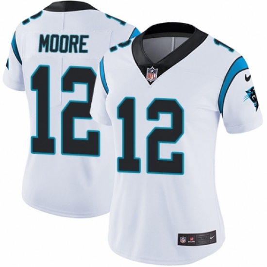 Women's Nike Carolina Panthers 12 D.J. Moore White Vapor Untouchable Limited Player NFL Jersey - Click Image to Close