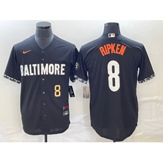Men's Baltimore Orioles 8 Cal Ripken Jr Number Black 2023 City Connect Cool Base Stitched Jersey