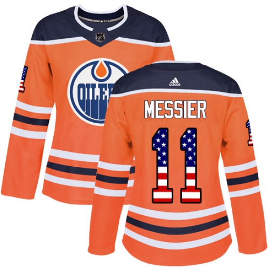 Women's Adidas Edmonton Oilers 11 Mark Messier Authentic Orange USA Flag Fashion NHL Jersey