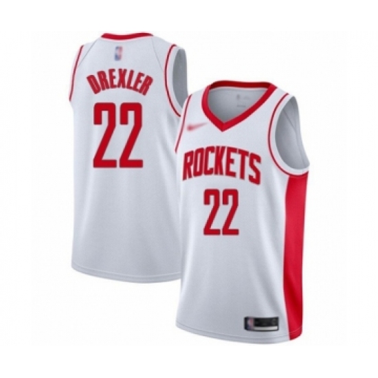 Men's Houston Rockets 22 Clyde Drexler Authentic White Finished Basketball Jersey - Association Edition