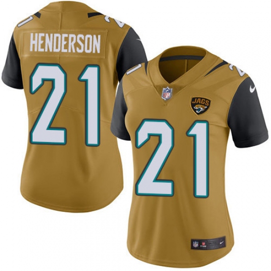 Women's Jacksonville Jaguars 21 C.J. Henderson Gold Stitched Limited Rush Jersey