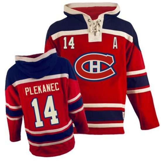 Men's Old Time Hockey Montreal Canadiens 14 Tomas Plekanec Authentic Red Sawyer Hooded Sweatshirt NHL Jersey