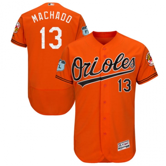 Men's Majestic Baltimore Orioles 13 Manny Machado Orange 2017 Spring Training Authentic Collection Flex Base MLB Jersey