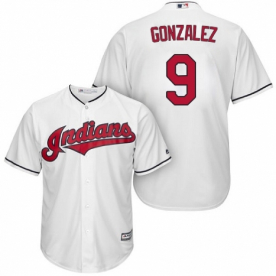 Men's Majestic Cleveland Indians 9 Erik Gonzalez Replica White Home Cool Base MLB Jersey
