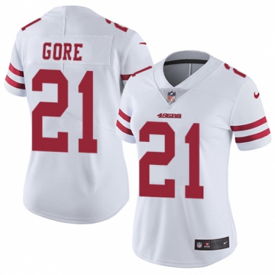 Women's Nike San Francisco 49ers 21 Frank Gore White Vapor Untouchable Elite Player NFL Jersey