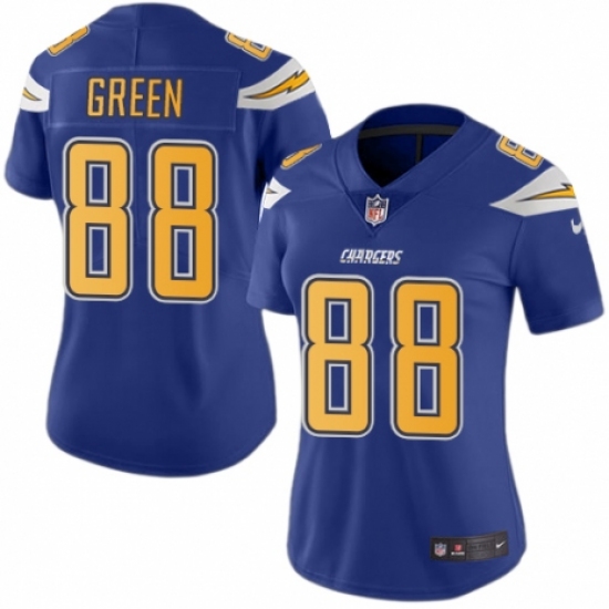 Women's Nike Los Angeles Chargers 88 Virgil Green Limited Electric Blue Rush Vapor Untouchable NFL Jersey