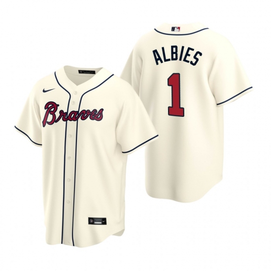 Men's Nike Atlanta Braves 1 Ozzie Albies Cream Alternate Stitched Baseball Jersey