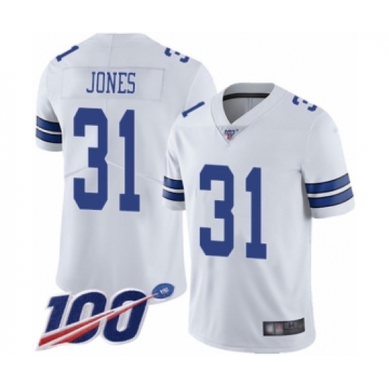 Men's Dallas Cowboys 31 Byron Jones White Vapor Untouchable Limited Player 100th Season Football Jersey