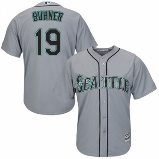 Youth Majestic Seattle Mariners 19 Jay Buhner Replica Grey Road Cool Base MLB Jersey