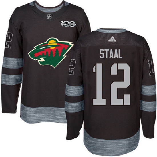 Men's Adidas Minnesota Wild 12 Eric Staal Authentic Black 1917-2017 100th Anniversary NHL Jersey