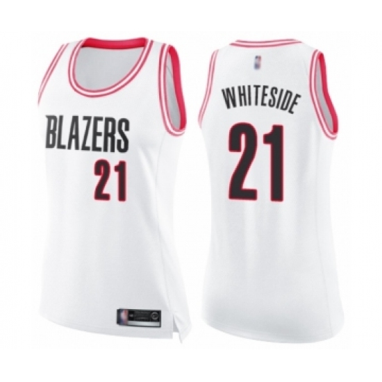 Women's Portland Trail Blazers 21 Hassan Whiteside Swingman White Pink Fashion Basketball Jersey