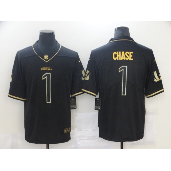 Men's Cincinnati Bengals 1 Ja'Marr Chase Nike Black Gold 2021 NFL Draft First Round Pick Limited Jersey