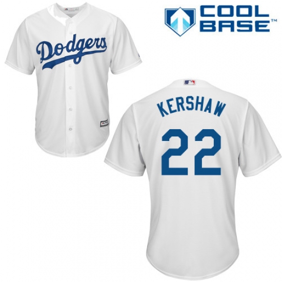 Youth Majestic Los Angeles Dodgers 22 Clayton Kershaw Authentic White Home Cool Base MLB Jersey