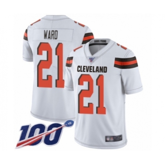 Men's Cleveland Browns 21 Denzel Ward White Vapor Untouchable Limited Player 100th Season Football Jersey
