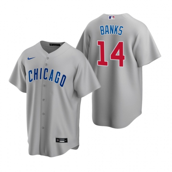 Men's Nike Chicago Cubs 14 Ernie Banks Gray Road Stitched Baseball Jersey