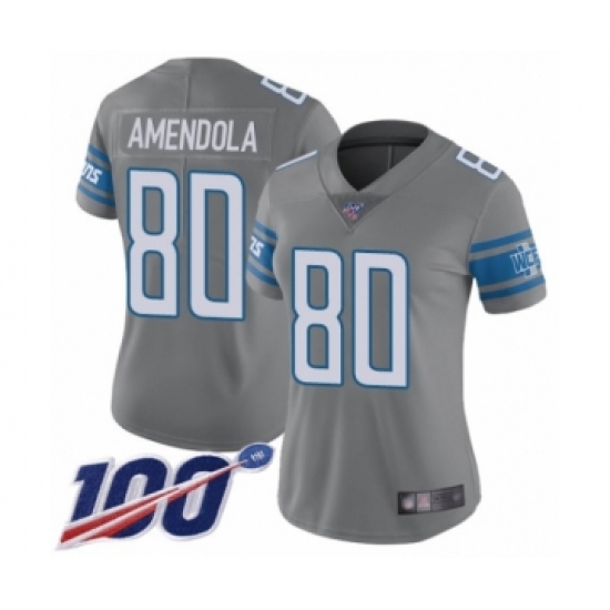 Women's Detroit Lions 80 Danny Amendola Limited Steel Rush Vapor Untouchable 100th Season Football Jersey