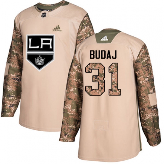 Youth Adidas Los Angeles Kings 31 Peter Budaj Authentic Camo Veterans Day Practice NHL Jersey