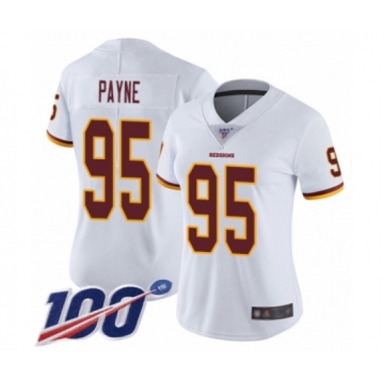 Women's Washington Redskins 95 Da'Ron Payne White Vapor Untouchable Limited Player 100th Season Football Jersey