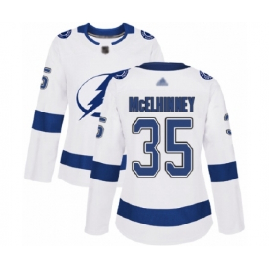 Women's Tampa Bay Lightning 35 Curtis McElhinney Authentic White Away Hockey Jersey