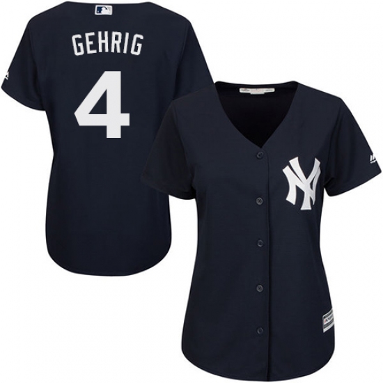 Women's Majestic New York Yankees 4 Lou Gehrig Authentic Navy Blue Alternate MLB Jersey