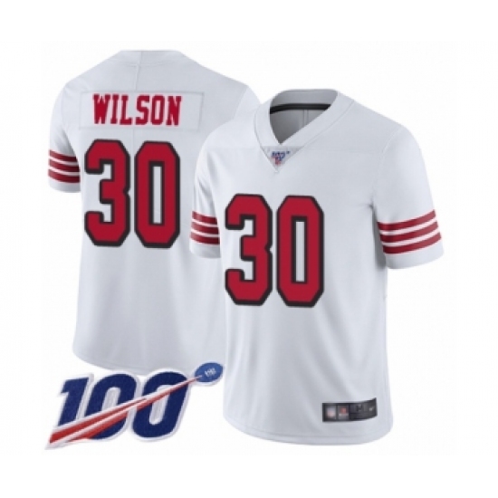 Men's San Francisco 49ers 30 Jeff Wilson Limited White Rush Vapor Untouchable 100th Season Football Jersey