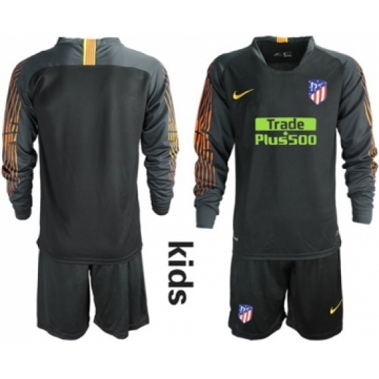 Atletico Madrid Blank Black Goalkeeper Long Sleeves Kid Soccer Club Jersey