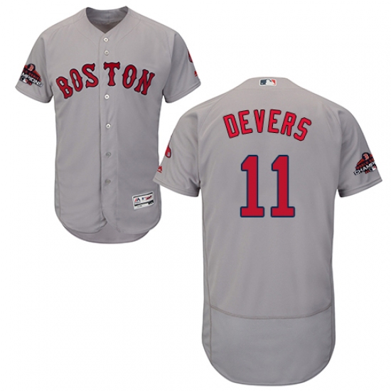 Men's Majestic Boston Red Sox 11 Rafael Devers Grey Road Flex Base Authentic Collection 2018 World Series Champions MLB Jersey