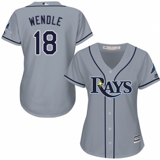 Women's Majestic Tampa Bay Rays 18 Joey Wendle Replica Grey Road Cool Base MLB Jersey