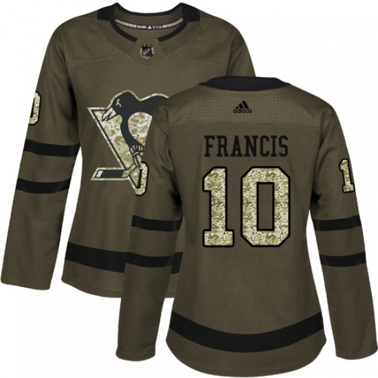 Women's Reebok Pittsburgh Penguins 10 Ron Francis Authentic Green Salute to Service NHL Jersey