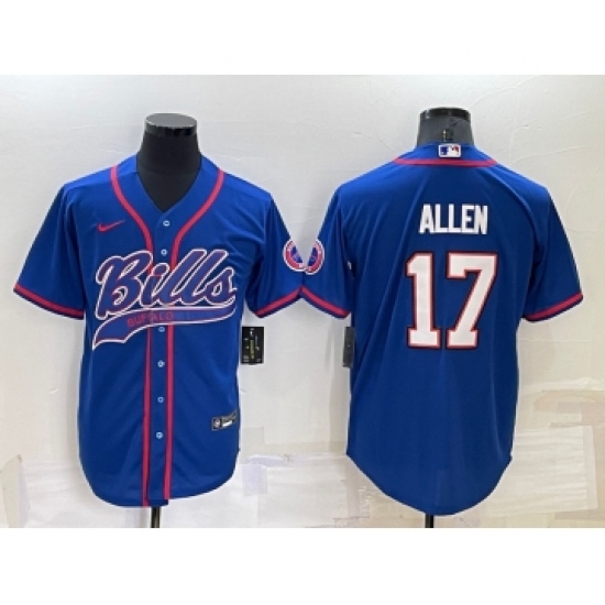 Men's Buffalo Bills 17 Josh Allen Blue Stitched Cool Base Nike Baseball Jersey