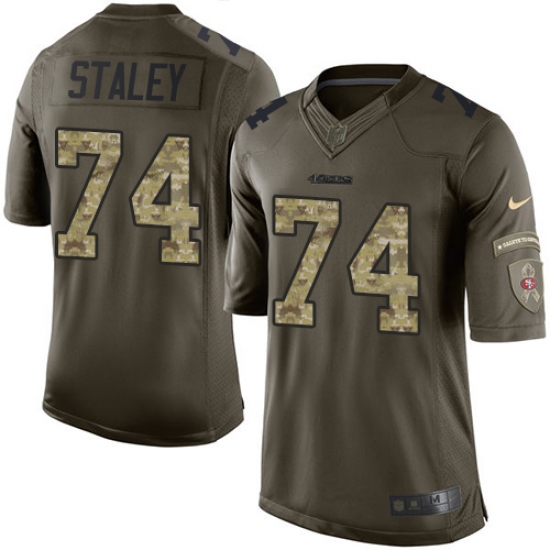 Men's Nike San Francisco 49ers 74 Joe Staley Elite Green Salute to Service NFL Jersey