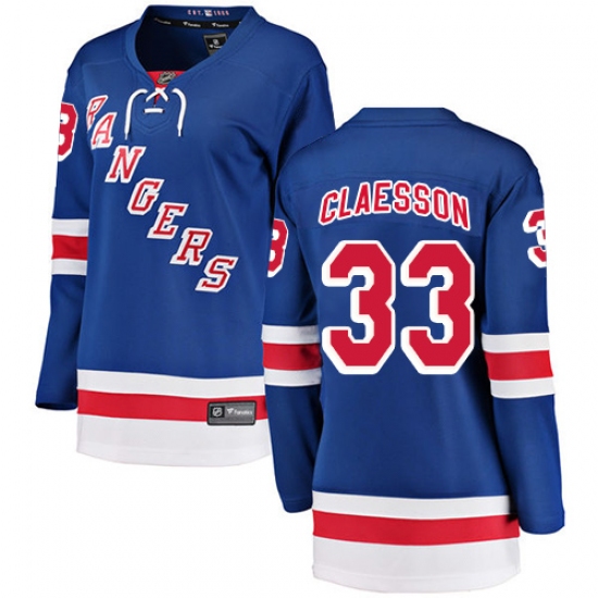 Women's New York Rangers 33 Fredrik Claesson Fanatics Branded Royal Blue Home Breakaway NHL Jersey