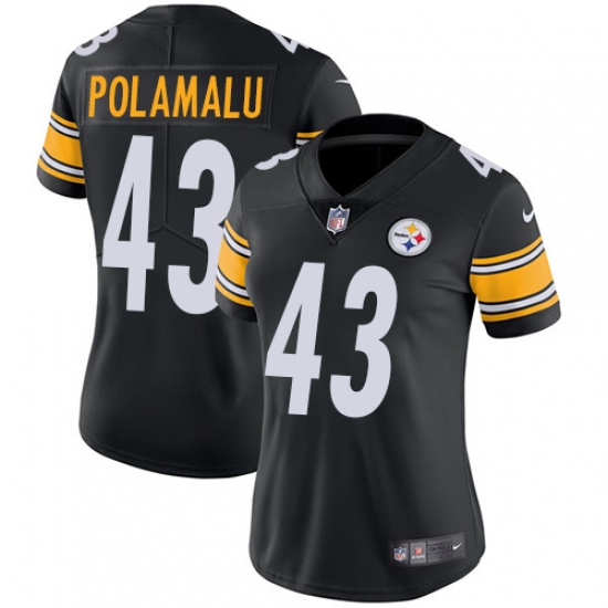 Women's Nike Pittsburgh Steelers 43 Troy Polamalu Black Team Color Vapor Untouchable Limited Player NFL Jersey