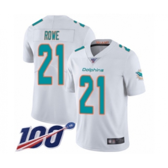 Men's Miami Dolphins 21 Eric Rowe White Vapor Untouchable Limited Player 100th Season Football Jersey