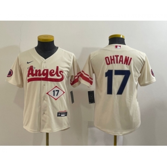 Youth Los Angeles Angels 17 Shohei Ohtani Number Cream 2022 City Connect Cool Base Stitched Jersey