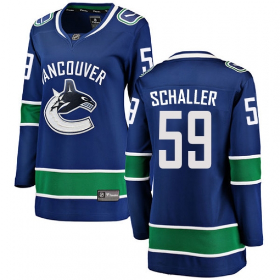 Women's Vancouver Canucks 59 Tim Schaller Fanatics Branded Blue Home Breakaway NHL Jersey