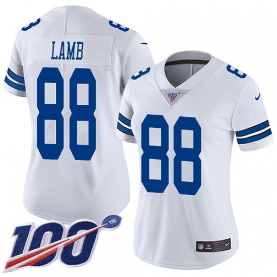 Women's Dallas Cowboys 88 CeeDee Lamb White Stitched 100th Season Vapor Untouchable Limited Jersey