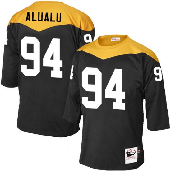 Men's Mitchell and Ness Pittsburgh Steelers 94 Tyson Alualu Elite Black 1967 Home Throwback NFL Jersey