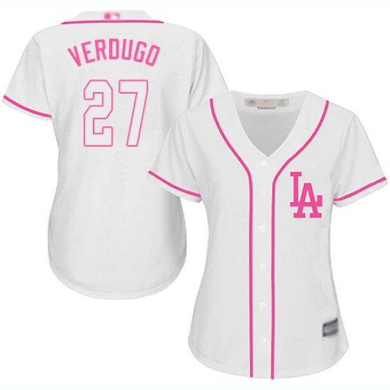 Women's Los Angeles Dodgers 27 Alex Verdugo White Pink Fashion Stitched Baseball Jersey