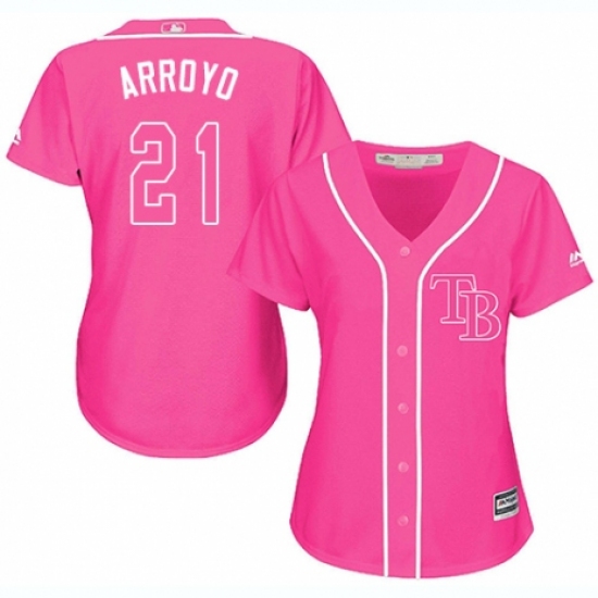 Women's Majestic Tampa Bay Rays 21 Christian Arroyo Authentic Pink Fashion Cool Base MLB Jersey