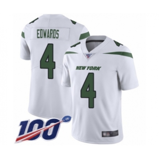 Men's New York Jets 4 Lac Edwards White Vapor Untouchable Limited Player 100th Season Football Jersey