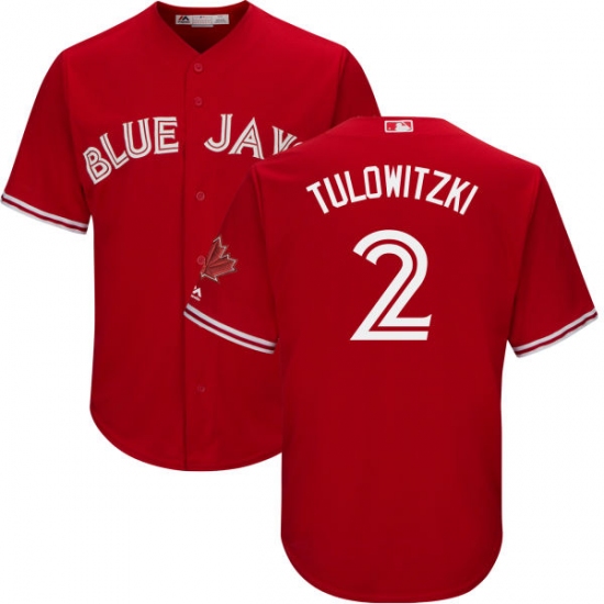 Men's Majestic Toronto Blue Jays 2 Troy Tulowitzki Replica Scarlet Alternate Cool Base MLB Jersey