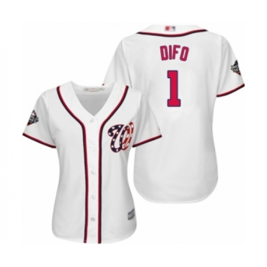 Women's Washington Nationals 1 Wilmer Difo Authentic White Home Cool Base 2019 World Series Bound Baseball Jersey