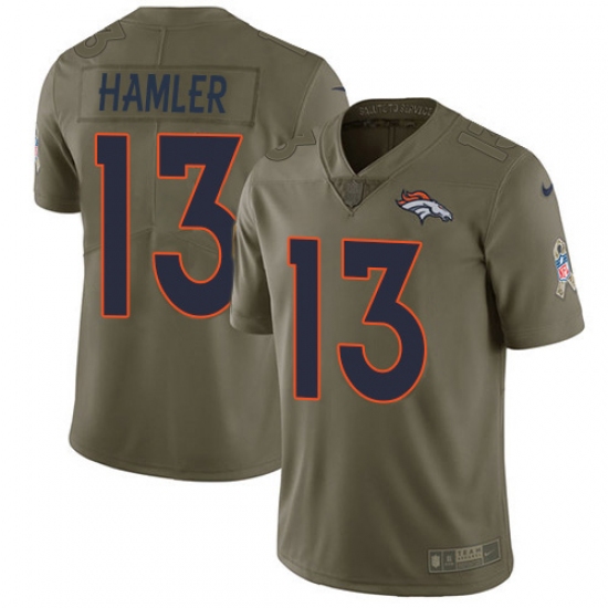 Men's Denver Broncos 13 KJ Hamler Olive Stitched Limited 2017 Salute To Service Jersey