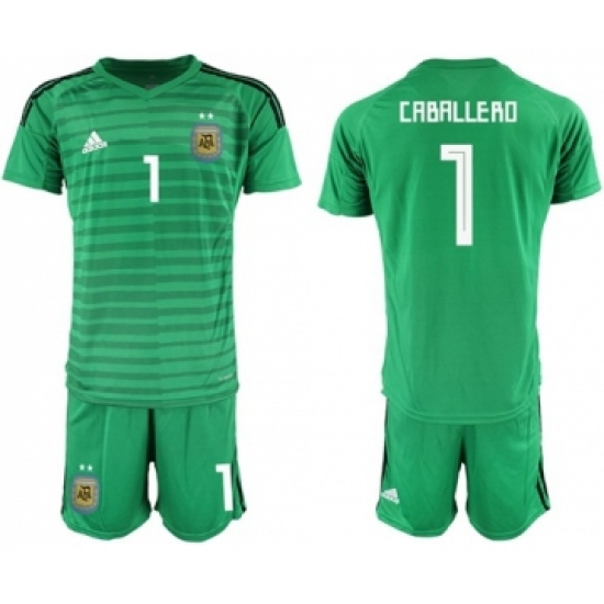 Argentina 1 Caballero Green Goalkeeper Soccer Country Jersey
